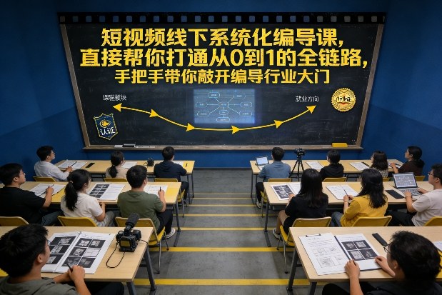 8d6bfd6caf648a18b3ac165b0f65fe22.jpeg 短视频线下系统化编导课,直接帮你打通从0到1的全链路,手把手带你敲开编导行业大门