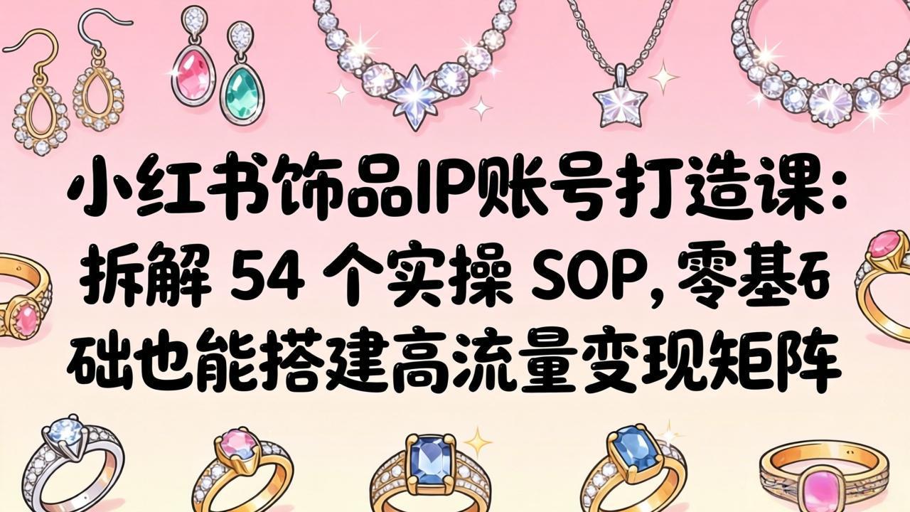 小红书饰品IP账号打造课：拆解 54 个实操 SOP，零基础也能搭建高流量变现矩阵-冒泡网