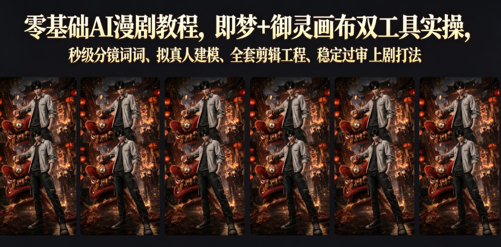 8df14af8c2d06205310539a45ad8002b.jpeg 零基础AI漫剧教程,即梦+御灵画布双工具实操,秒级分镜提示词、拟真人建模、全套剪辑工程、稳定过审上剧打法