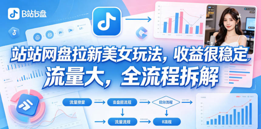 B站网盘拉新美女玩法，收益很稳定，流量大，全流程拆解-冒泡网
