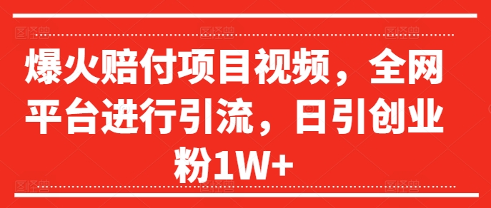 爆火赔付项目视频，全网平台进行引流，日引创业粉1W+【揭秘】-冒泡网
