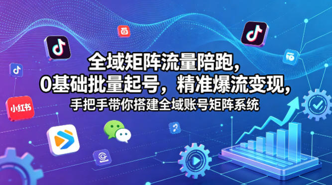 全域矩阵流量陪跑，0基础批量起号，精准爆流变现，手把手带你搭建全域账号矩阵系统-冒泡网