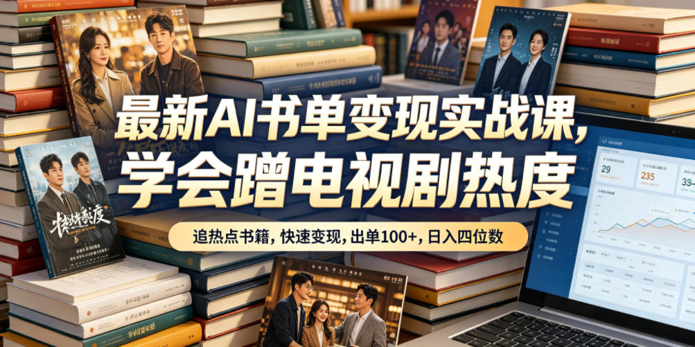 最新AI书单变现实战课，学会蹭电视剧热度，追热点书籍，快速变现，出单100+，日入四位数-冒泡网