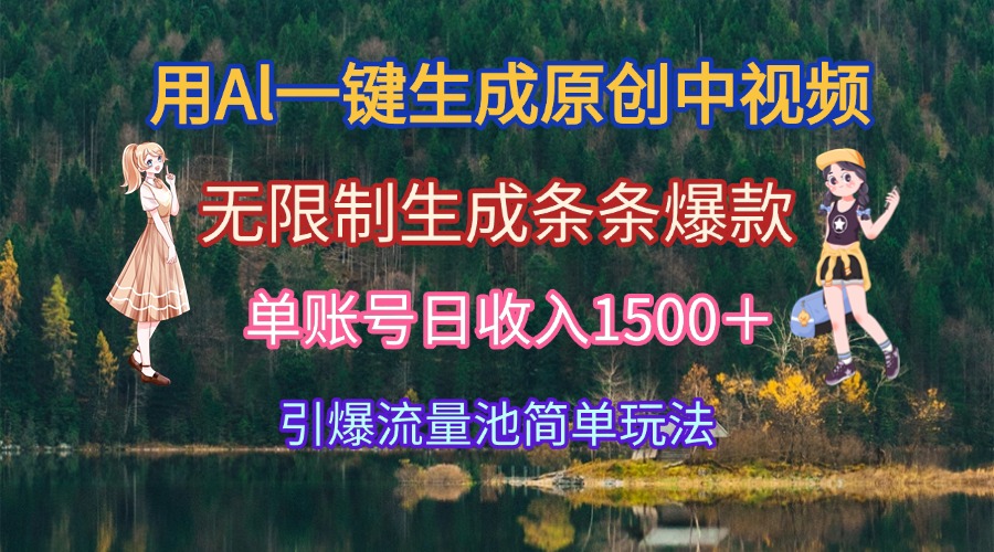 用Al一键生成原创中视频，无限制生成条条爆款，单账号日收入1500＋引爆…-冒泡网