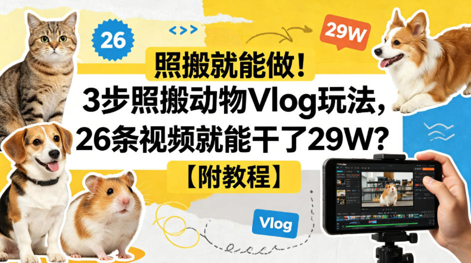 照搬就能做！3步照搬动物Vlog玩法，26条视频就能干了29W？【附教程】【赠coze一键生成工作流】-冒泡网