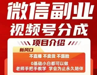 微信副业视频号分成，不直播 不卖货 不露脸，三五分钟即可完成一条作，每日收益几十、几张不等-冒泡网