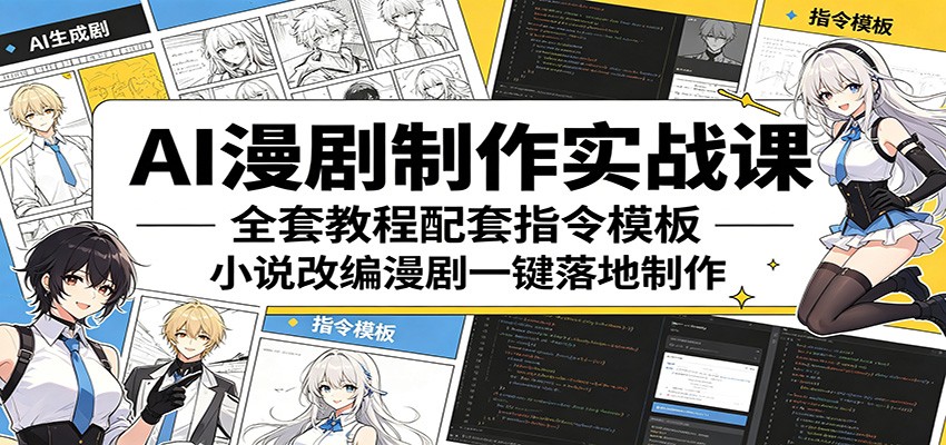 AI漫剧制作实战课：全套教程配套指令模板，小说改编漫剧一键落地制作-冒泡网