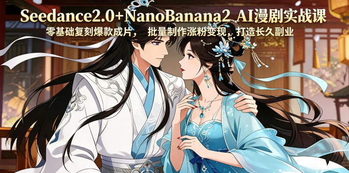 Seedance2.0+NanoBanana2 AI漫剧实战课，零基础复刻爆款成片涨粉变现，打造长久副业收益-冒泡网