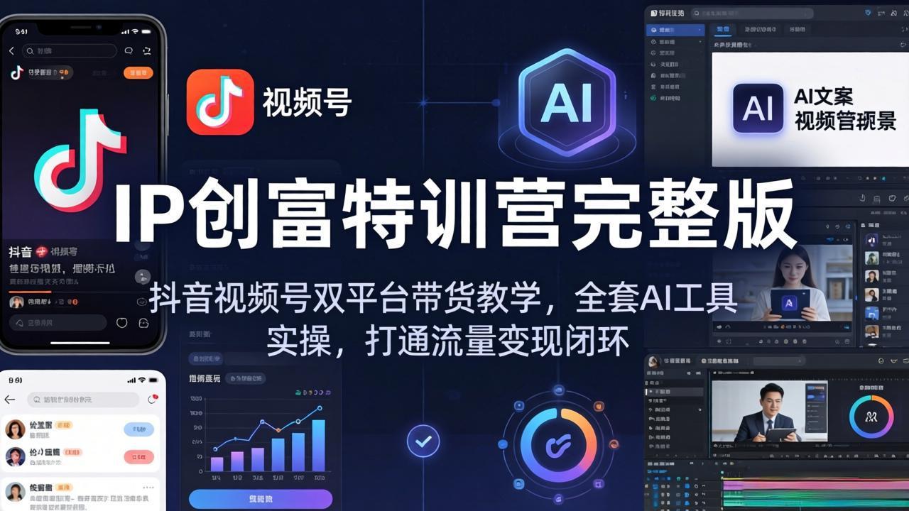 IP创富特训营完整版：抖音视频号双平台带货教学，全套AI工具实操，打通流量变现闭环-冒泡网