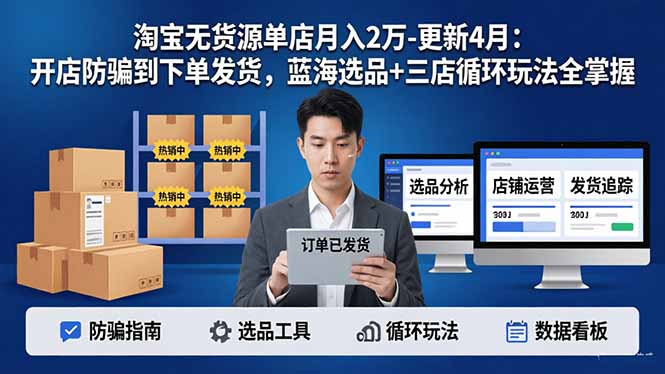淘宝无货源5.0单店月入2万-更新4月：开店防骗到下单发货，蓝海选品+三店循环玩法全掌握-冒泡网