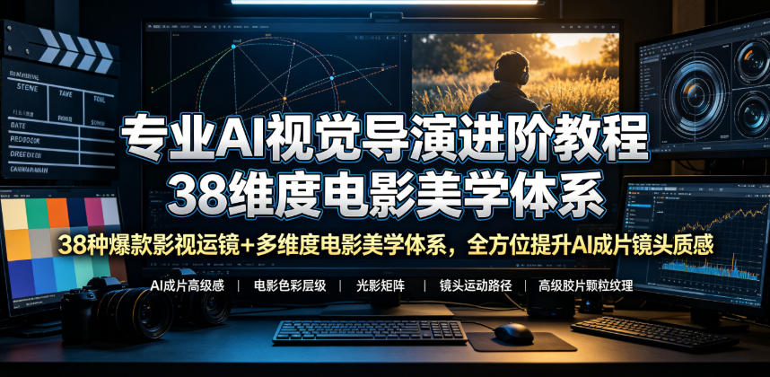 专业AI视觉导演进阶教程，38种爆款影视运镜+多维度电影美学体系，全方位提升AI成片高级感与镜头质感-冒泡网