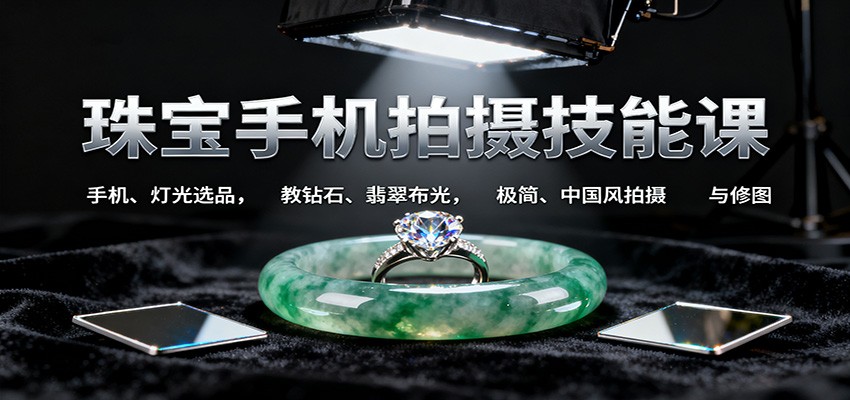 9b16cf2334dcfcf31fe721ba0f62a4bc.jpeg 珠宝手机拍摄技能课:手机、 灯光选品,教钻石、翡翠布光,极简、中国风拍摄与修图