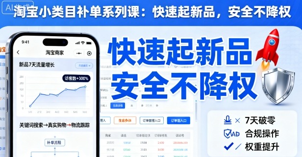 淘宝小类目补单系列课，快速起新品，安全不降权-冒泡网