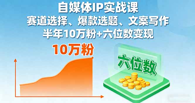 自媒体IP实战课，赛道选择、爆款选题、文案写作，半年10万粉+六位数变现-冒泡网
