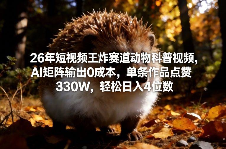 26年短视频王炸赛道动物科普视频，AI矩阵输出0成本，单条作品点赞330W，轻松日入4位数-冒泡网