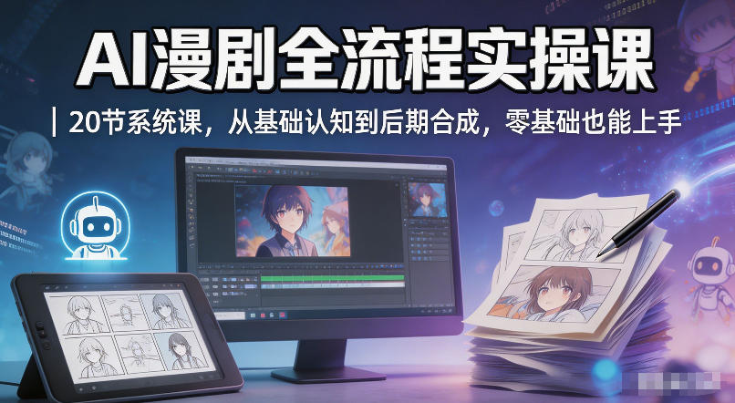 AI漫剧全流程实操课｜20节系统课，从基础认知到后期合成，零基础也能上手-冒泡网