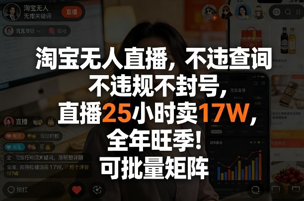 淘宝无人直播,不违规不封号,直播25小时卖17W,全年旺季!可批量矩阵【揭秘】-冒泡网