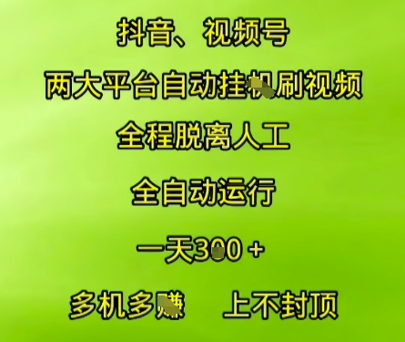 抖音视频号两大平台自动运行，全程脱离人工，自动获取收益，一天3张+，多机多挣，上不封顶【揭秘】-冒泡网