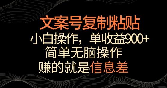 文案号掘金，简单复制粘贴，小白操作，单作品收益900+【揭秘】-冒泡网