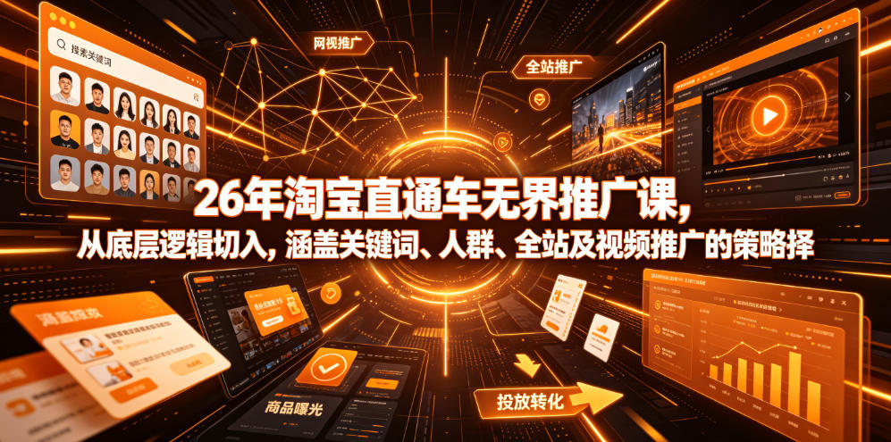 26年淘宝直通车无界推广课，从底层逻辑切入，涵盖关键词、人群、全站及视频推广的策略选择-冒泡网