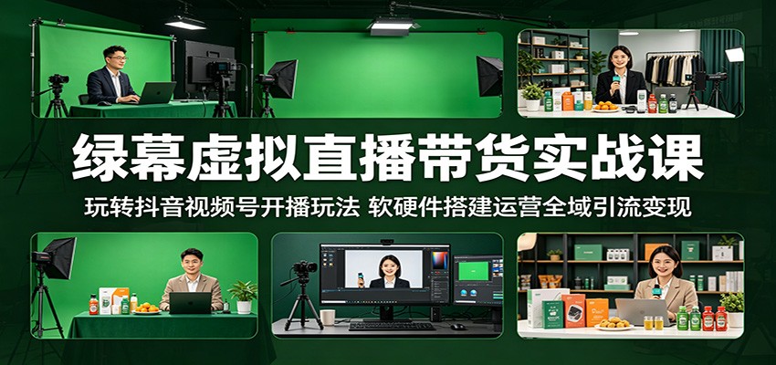 绿幕虚拟直播带货实战课：玩转抖音视频号开播玩法，软硬件搭建运营全域引流变现-冒泡网