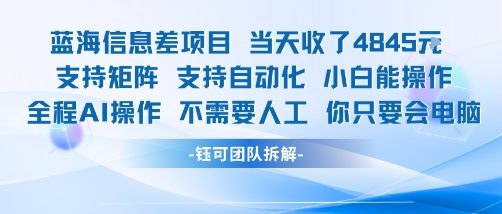 蓝海信息差项目当天收米1k+ 支持矩阵支持自动化小白能操作全程AI操作不需要人工你只要会电脑-冒泡网