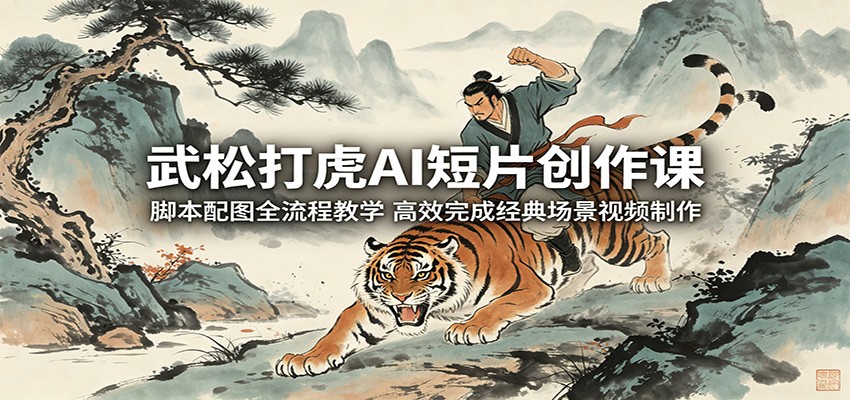 武松打虎AI短片创作课：脚本配图全流程教学，高效完成经典场景视频制作-冒泡网