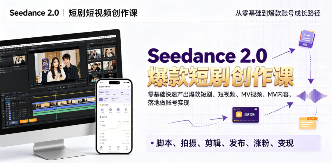 a560e880cf2614b3cc75151b8b377ff3.jpeg Seedance 2.0短剧短视频创作课,零基础快速产出爆款短剧、短视频、MV内容,落地做账号实现变现