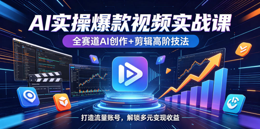 AI实操爆款视频实战课，全赛道AI创作+剪辑高阶技法，打造流量账号，解锁多元变现收益-冒泡网