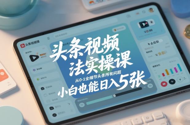 头条视频玩法实操课，从0-1全细节头条所有问题，小白也能日入5张-冒泡网