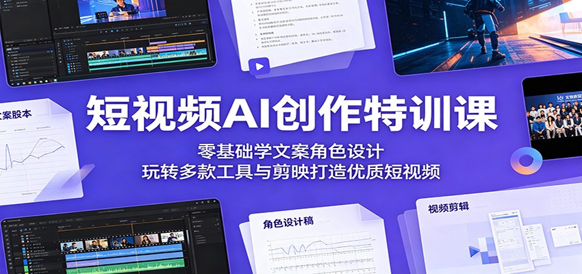 短视频AI创作特训课：零基础学文案角色设计，玩转多款工具与剪映打造优质短视频-冒泡网