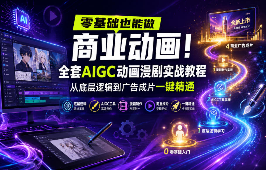 零基础也能做商业动画！全套AIGC动画漫剧实战教程，从底层逻辑到广告成片一键精通-冒泡网