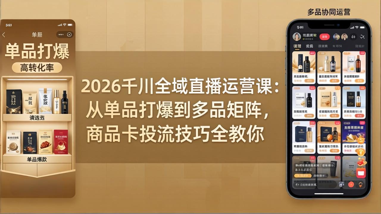 2026千川全域直播运营课：从单品打爆到多品矩阵，商品卡投流技巧全教你-冒泡网