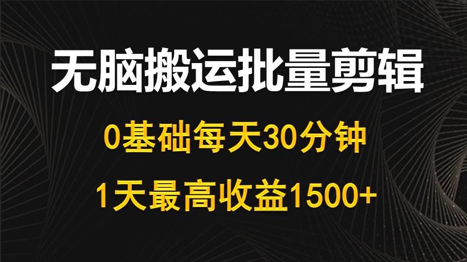 (10008期)每天30分钟，0基础无脑搬运批量剪辑，1天最高收益1500+-冒泡网