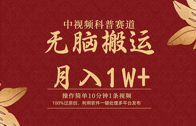 (9846期)中视频科普赛道，10分钟1条视频，条条爆款，100%过原创，无脑搬运月入1W+-冒泡网