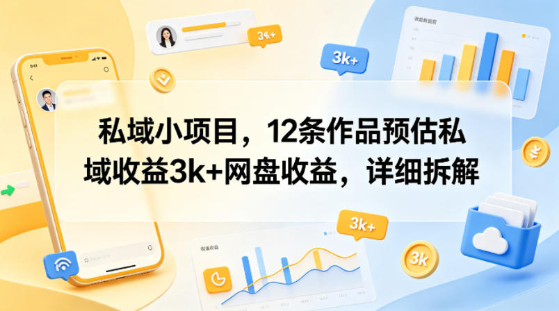 私域小项目，12条作品预估私域收益3k+网盘收益，详细拆解-冒泡网
