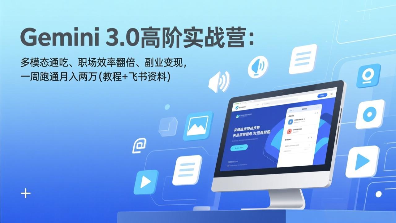 Gemini 3.0高阶实战营：多模态通吃、职场效率翻倍、副业变现，一周跑通月入两万(教程+飞书资料-冒泡网