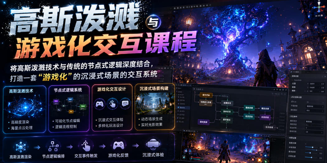高斯泼溅与游戏化交互课程，将高斯泼溅技术与传统的节点式逻辑深度结合，打造一套“游戏化”的沉浸式场景的交互系统-冒泡网
