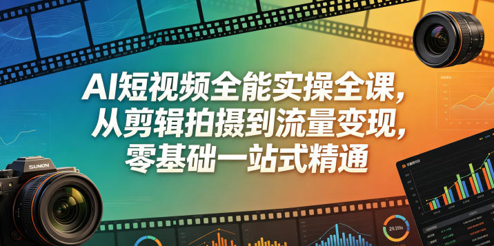 AI短视频全能实操全课，从剪辑拍摄到流量变现，零基础一站式精通-冒泡网