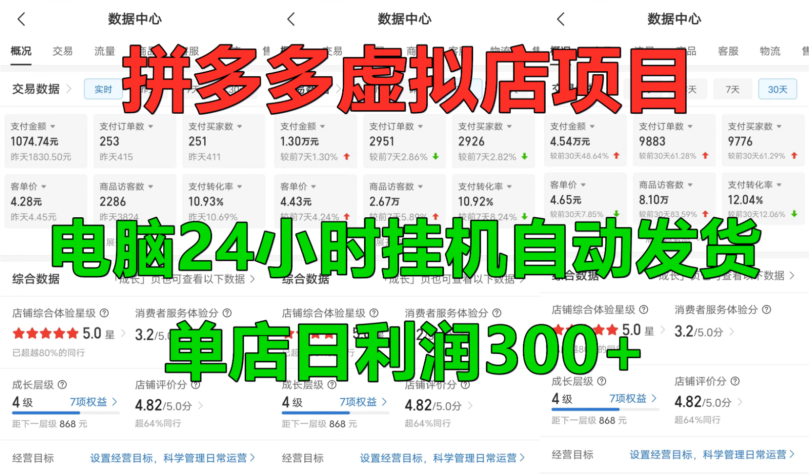 拼多多虚拟店铺项目，电脑挂机自动发货，单店日利润300+-冒泡网