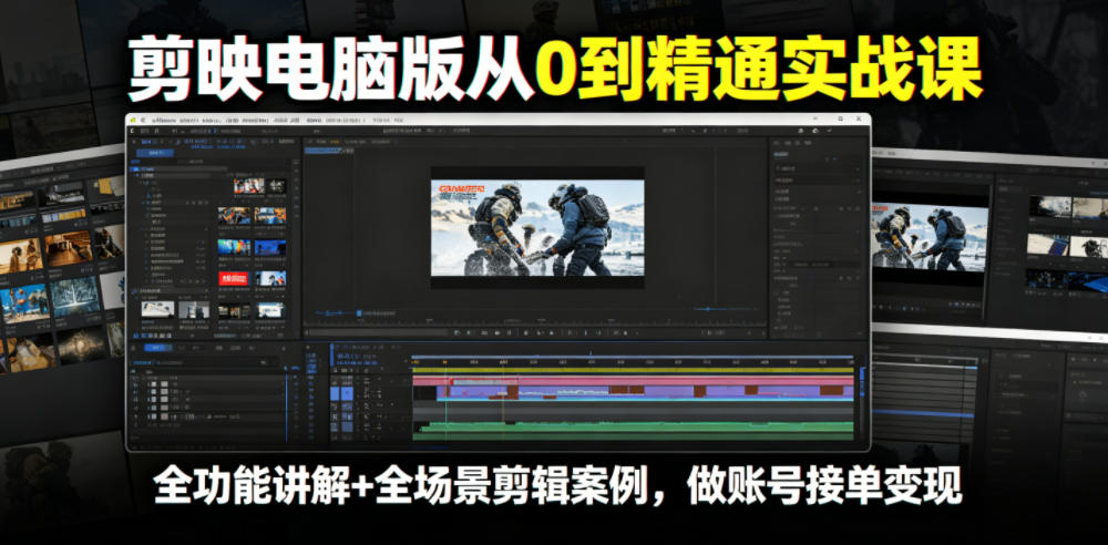 剪映电脑版从0到精通实战课，全功能讲解+全场景剪辑案例，做账号接单变现-冒泡网