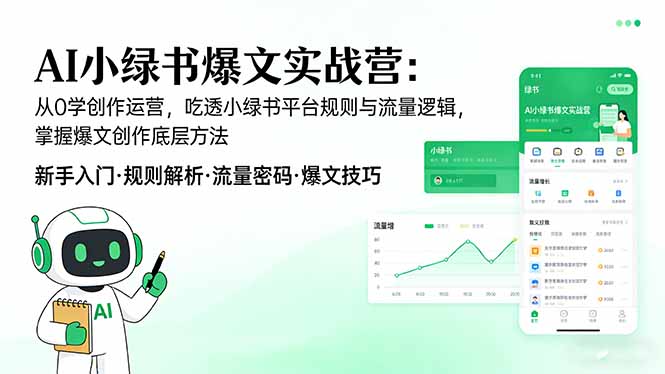AI 小绿书爆文实战营：从0学创作运营，吃透小绿书平台规则与流量逻辑，掌握爆文创作底层方法-冒泡网
