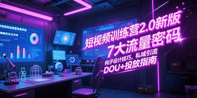 短视频训练营2.0新版，7大流量密码/钩子设计技巧/私域引流/DOU+投放指南-冒泡网