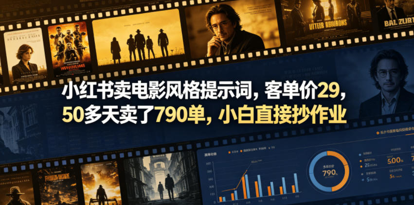 b000101af27c234036f75e9317a6c8a9.jpeg 小红书卖电影风格提示词,客单价29,50多天卖了790单,小白直接抄作业!
