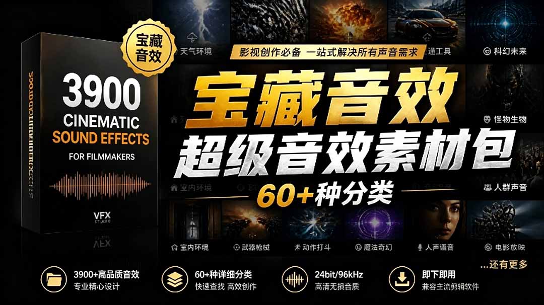 宝藏音效合集包！60+多种音效分类，共计3900个，分类清晰，全中文分类，高品质剪辑音效素材包-冒泡网