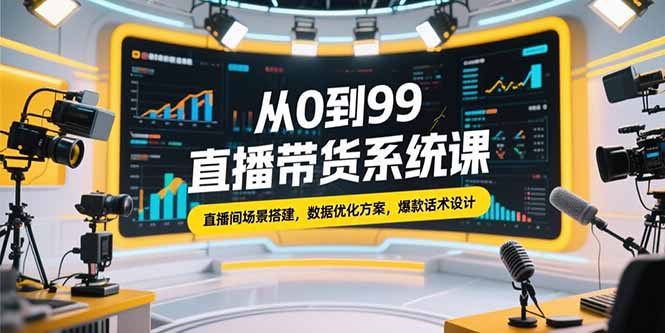从0到99直播带货系统课，直播间场景搭建，数据优化方案，爆款话术设计-冒泡网