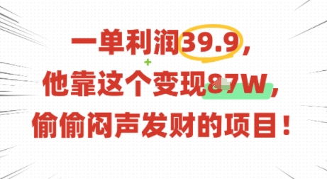 一单利润39.9，有人靠这个变现几十个，偷偷闷声发财的项目-冒泡网