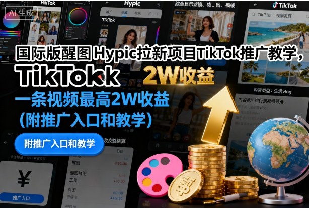 国际版醒图Hypic拉新项目TikTok推广教学，一条视频最高2W收益(附推广入口和教学)-冒泡网