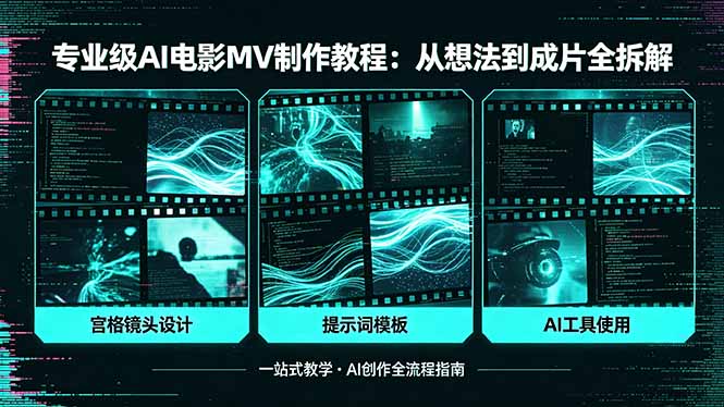 专业级AI电影MV制作教程，从想法到成片全拆解，宫格镜头+提示词模板+AI工具一站式教学-冒泡网