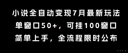 小说全自动变现7月玩法，单窗口50+，可挂100窗口，简单上手，全流程限时公布【揭秘】-冒泡网